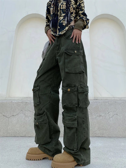 unisex hip hop pants retro cargo pant streetwear multi pockets zipper harajuku joggers new casual loose straight baggy trousers unique joggers style 1058