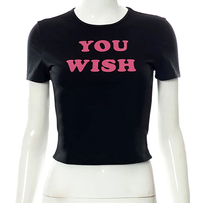 Aesthetic Fashion 2000S Cute Pink Letter Print Black Baby Tee Y2K Clothes Streetwear Vintage Short Sleeve Crop Top Women T-shirt Street King Limited