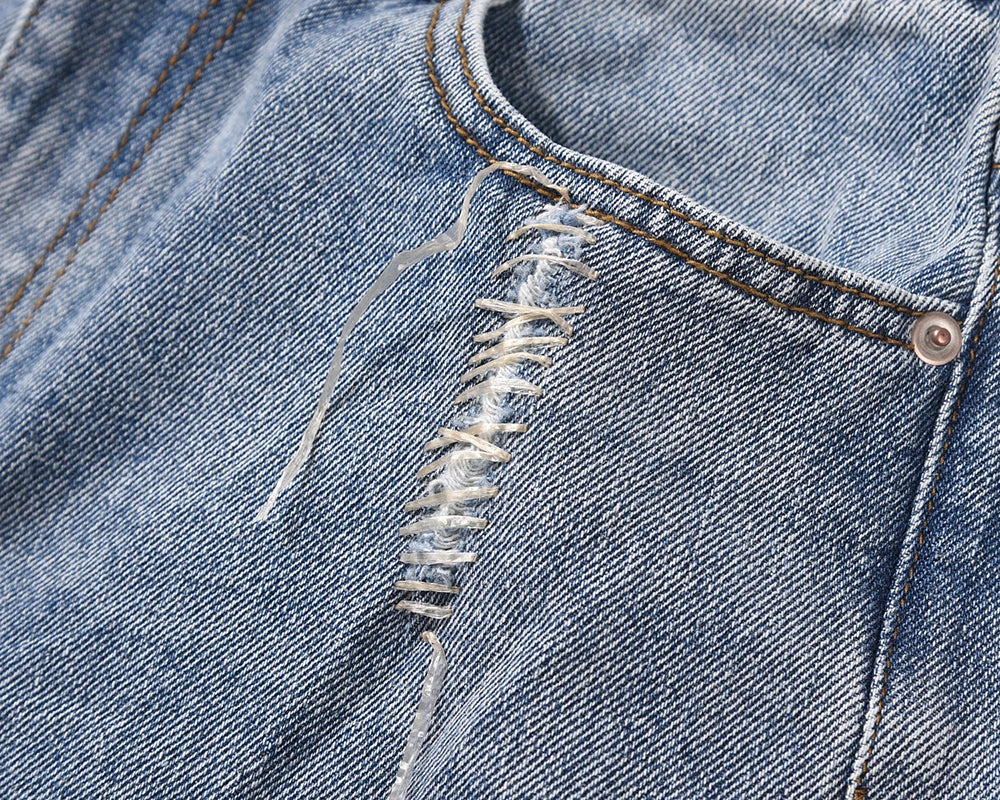 string lace up frayed washed pantalones hombre baggy blue jeans for men y2k streetwear washed casual denim trousers oversized unique jeans style 3235