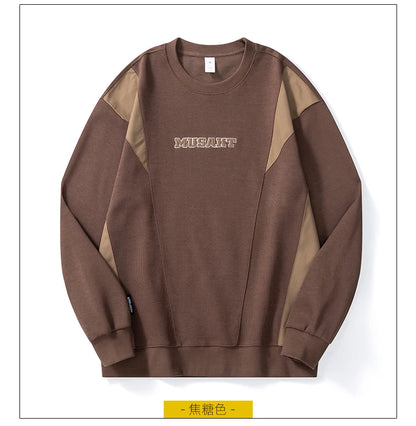 Men Handsome Splice Embroidery Fashion Loose Casual Pullover Sweatshirt Spring Autumn Plus Size Hoodies for Man Clothing Street King Limited