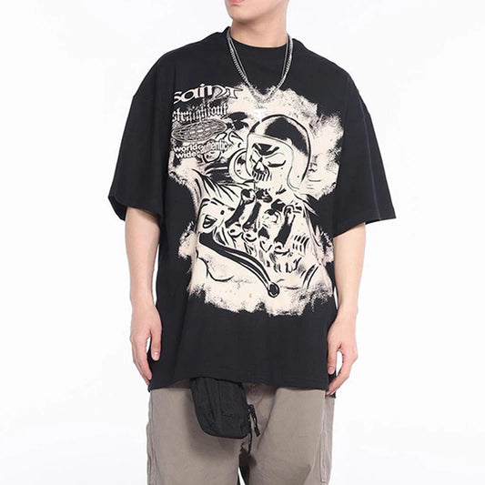 Black White Blue SAINT T-shirt Men Woman Good Quality Vintage Cartoon Pattern Printing Loose Casual Top Tees Street King Limited