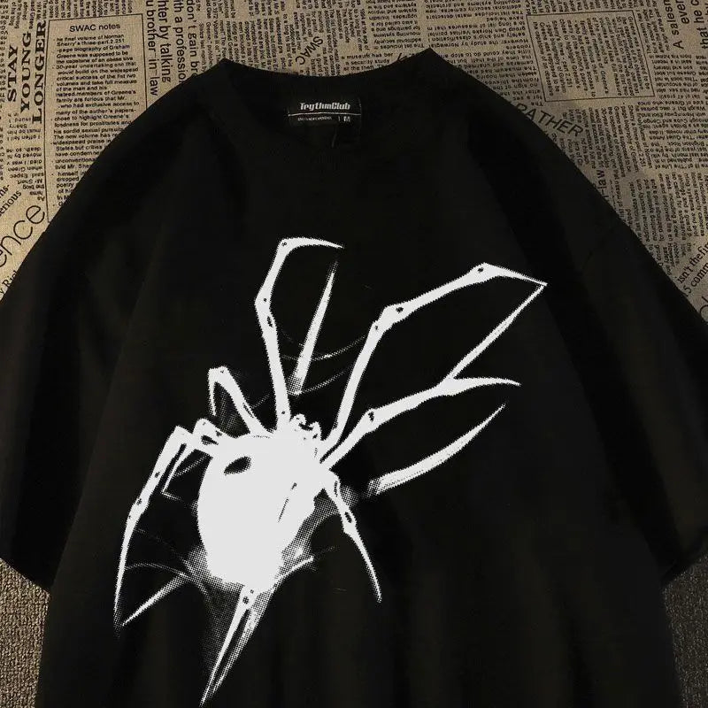 Pure cotton American retro T-shirt trendy brand spider short sleeved men and women summer loose ins trend couple T shirt y2k top Street King Limited