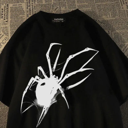 Pure cotton American retro T-shirt trendy brand spider short sleeved men and women summer loose ins trend couple T shirt y2k top Street King Limited