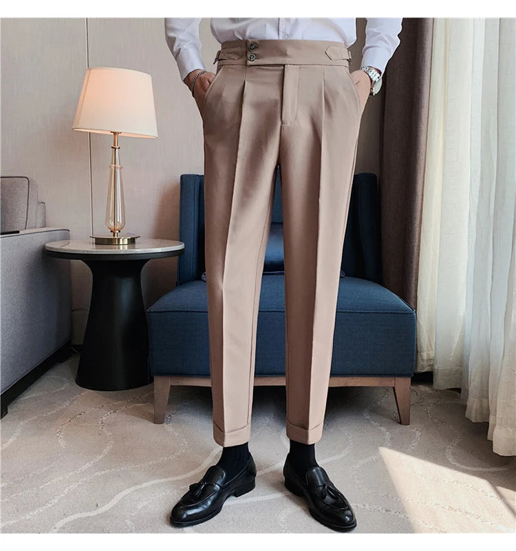 2024 High Quality Business Casual Draped High-waist Trousers Men Solid Color Formal Pants Male Formal Office Social Suit Pants Street King Limited