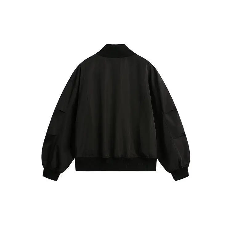 short design stand collar bomber jacket men korean streetwear fashion loose casual vintage bomber jacket coat cityboy outerwear unique shorts style 542