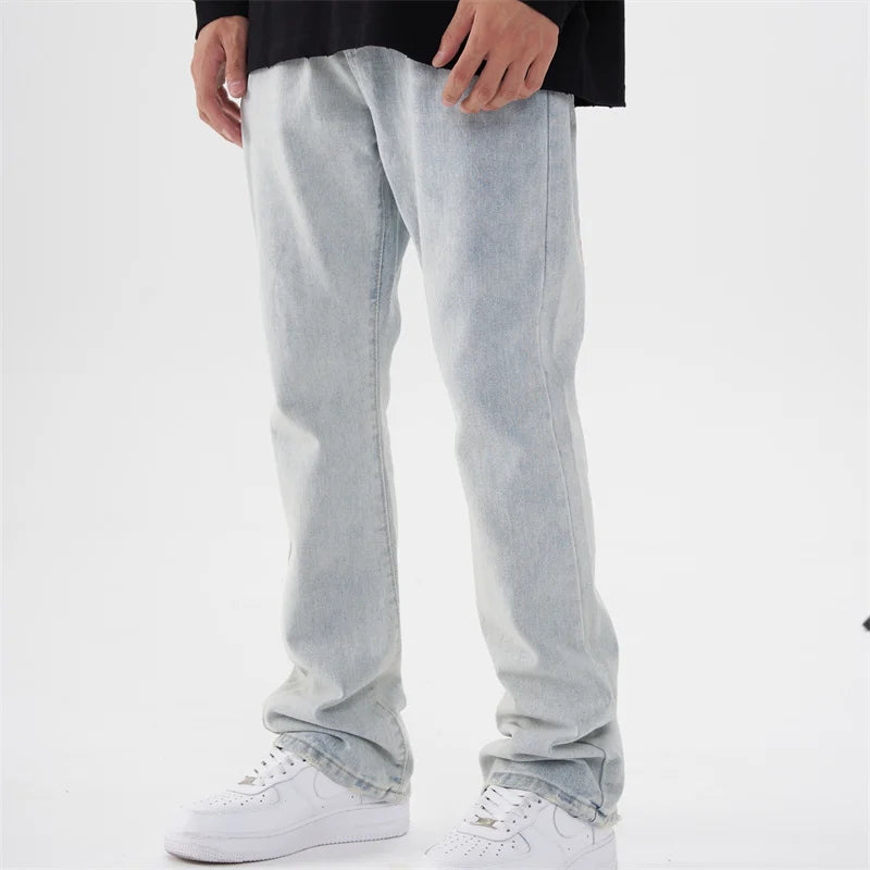 fashion back skull letters embroidery denim flare jeans mens zipper straight trouser hip hop streetwear pants joggers jeans men urban active pants