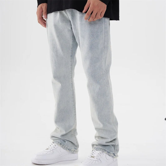fashion back skull letters embroidery denim flare jeans mens zipper straight trouser hip hop streetwear pants joggers jeans men urban active pants