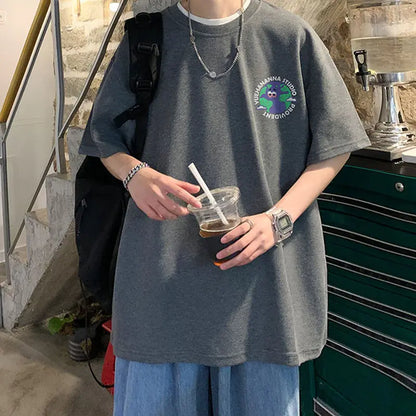 Pure cotton T-shirt men's new loose oversize short top summer tight Hong Kong style round neck American ins short sleeves tops Street King Limited