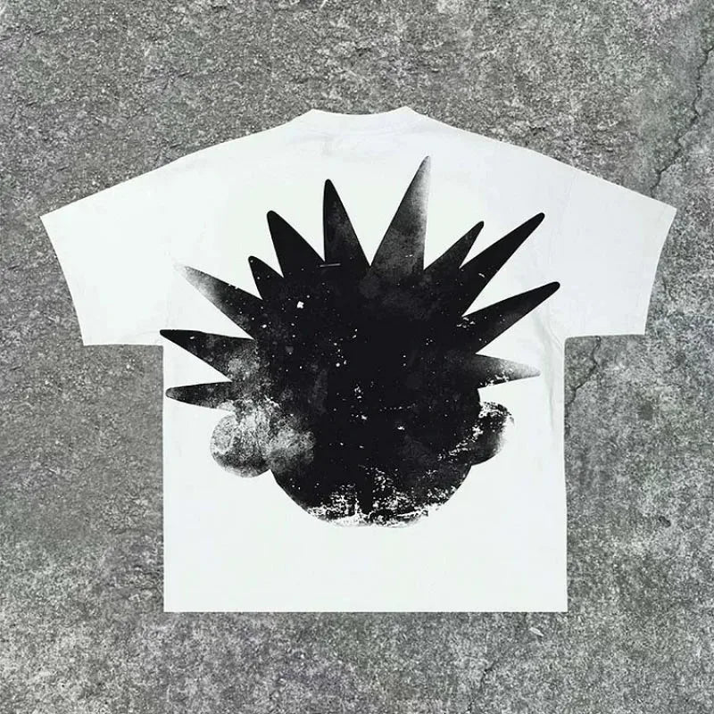 Street Y2K New Fashion Pattern Printing Spot Cotton T-shirt Men Harajuku Hip Hop Retro Joker Short Sleeved Couple Casual T-shirt Street King Limited