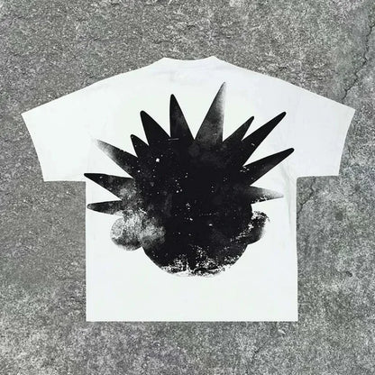 Street Y2K New Fashion Pattern Printing Spot Cotton T-shirt Men Harajuku Hip Hop Retro Joker Short Sleeved Couple Casual T-shirt Street King Limited