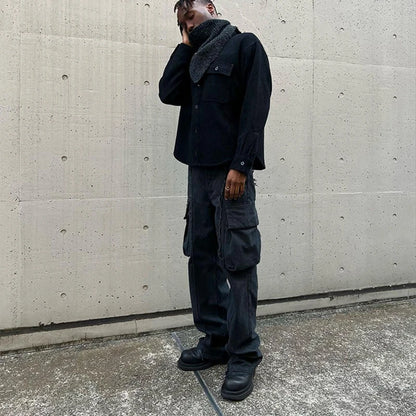 y2k streetwear tassel multi pocket jeans for men straight solid baggy cargo pants pantalones hombre casual denim trousers unique cargo style 890