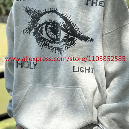 New 2024 Autumn/Winter Vintage Heavy American Hoodie Men's Long Sleeve High Quality Tops High Street Eye Print Casual Fashion Street King Limited