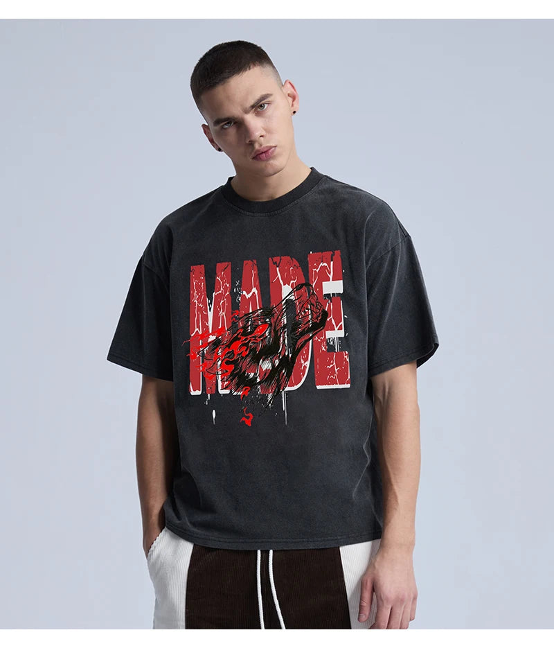 Rainbowtouches 2022 New Brand Mens  Vintage T-Shirt High Street Tidal Current Letter Design Mens T Shirt Men Hip Hop Women Shirt Street King Limited