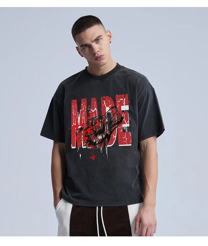 Rainbowtouches 2022 New Brand Mens  Vintage T-Shirt High Street Tidal Current Letter Design Mens T Shirt Men Hip Hop Women Shirt Street King Limited