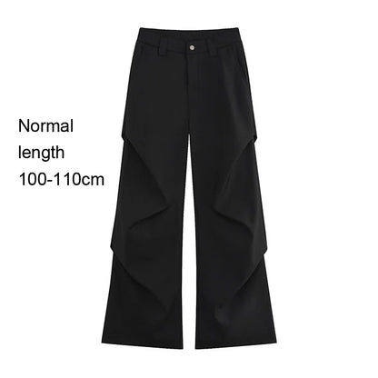extended length edition wrinkle fashion men streetwear fashion hip hop vibe loose casual straight black suit pant trousers unique default style 1834