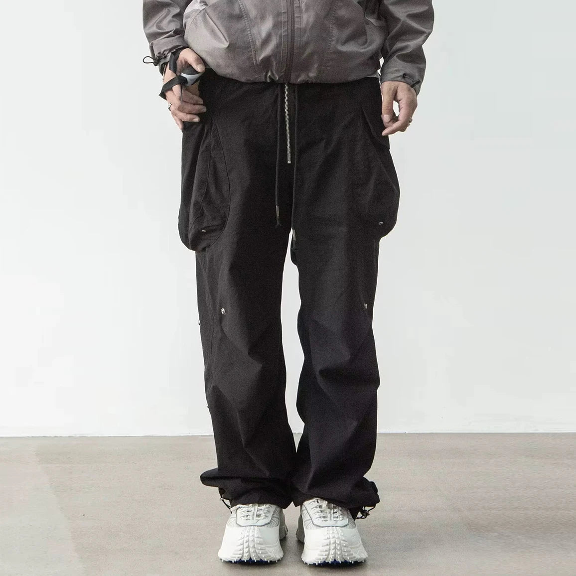 y2k high street multi pockets pleated drawstring cargo pants for men straight pantalones hombre baggy trousers oversized unique cargo style 761