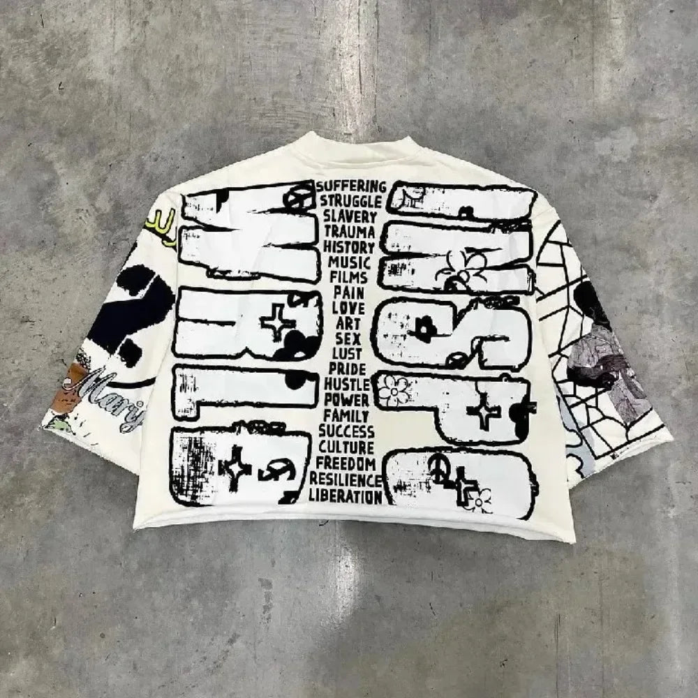 Retro Y2k New Hip Hop Punk Graffiti Design Pattern Printed T Shirt Mens and Womens Harajuku Gothic Oversized Short Sleeved Tops Street King Limited