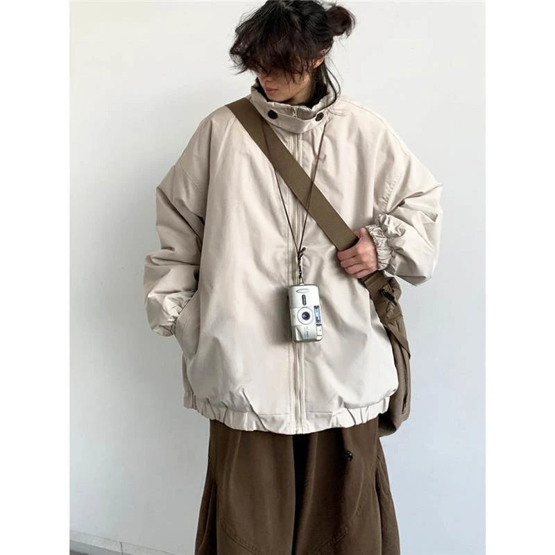 winter 2024 japanese college set mens vintage stand collar cotton jacket casual wide leg pants 2 piece suits male street 2 pcs clean everyday pants