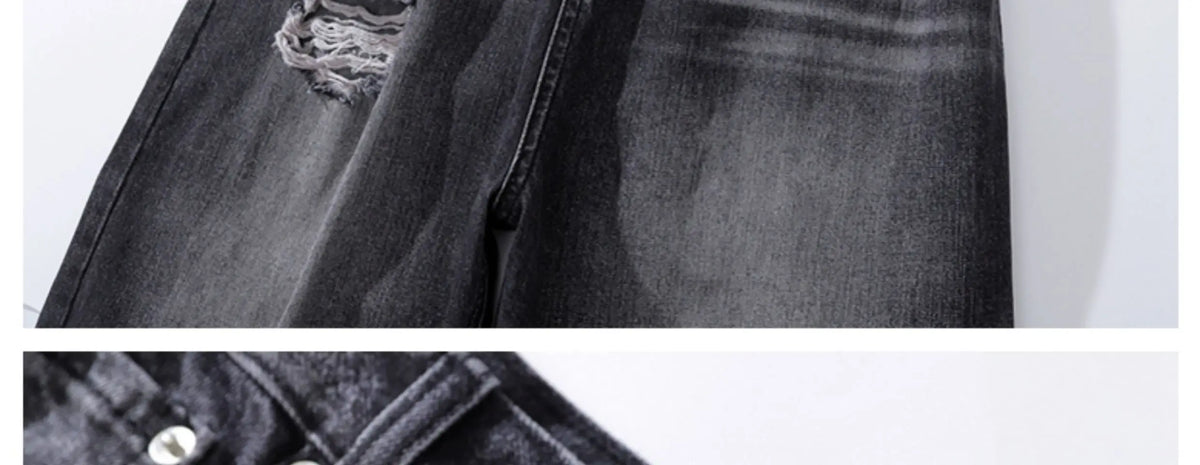 baggy damaged heavy industry washed jeans pants vibe loose casual silhouette straight worn pants knee ripped denim trousers unique jeans style 173