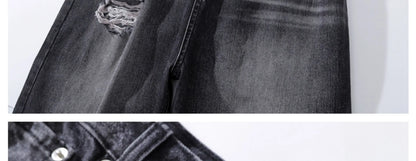 baggy damaged heavy industry washed jeans pants vibe loose casual silhouette straight worn pants knee ripped denim trousers unique jeans style 173