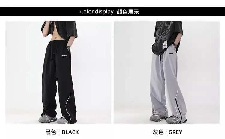 Spring autumn Korean windbreak loose sports pants men fashion street Y2K couple personality retro wide leg straight leg pants Street King Limited