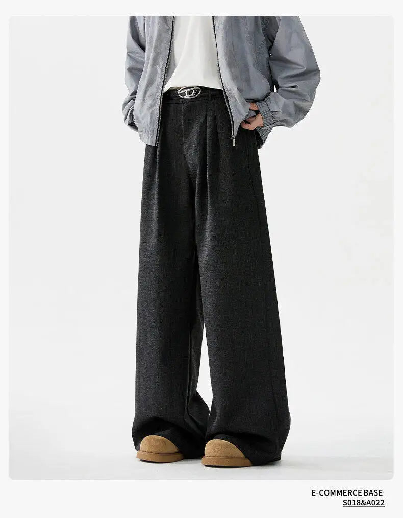 men loose casual korean streetwear fashion vintage straight wide leg suit pants trousers cityboy baggy pants unique default style 1618