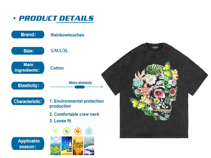 Rainbowtouches 2022 Brand Men's T-Shirt High Street Tidal Current Pink Skull Print Mens Anime Harajuku Creative Hip Pop T-Shirt Street King Limited