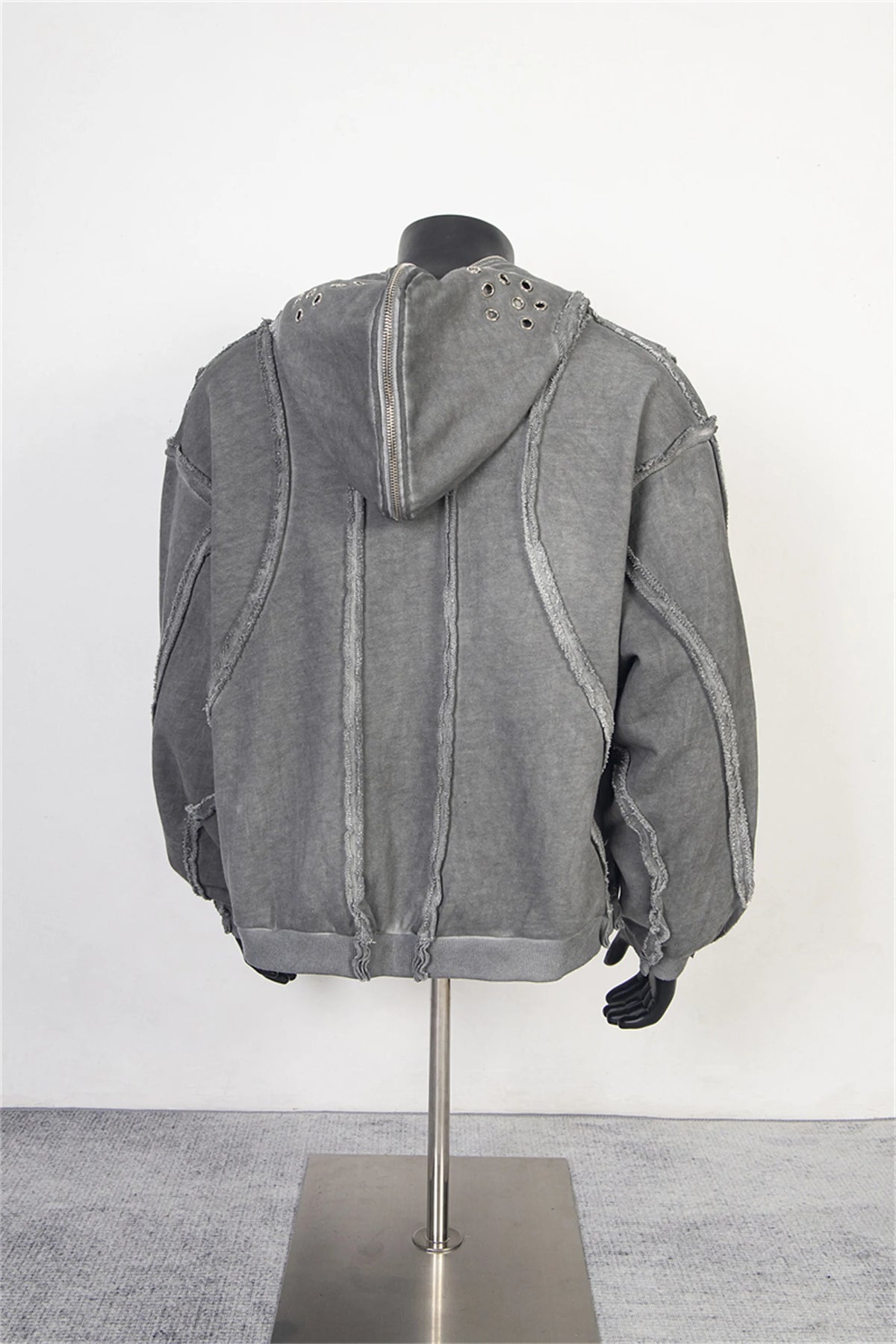 new thug club brand fashion high street vibe style cotton oversized splicing zipper washed distressed grey jacket hoodies urban fashion pants