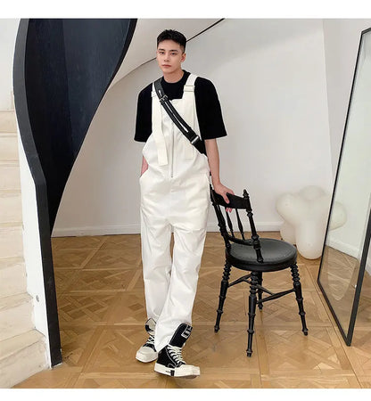 Trendy Men's Shoulder Strap Jumpsuit Pants Washed Loose Fitting Workwear Pants Multi Pocket Streetwear Cargo Suspenders Pants Street King Limited