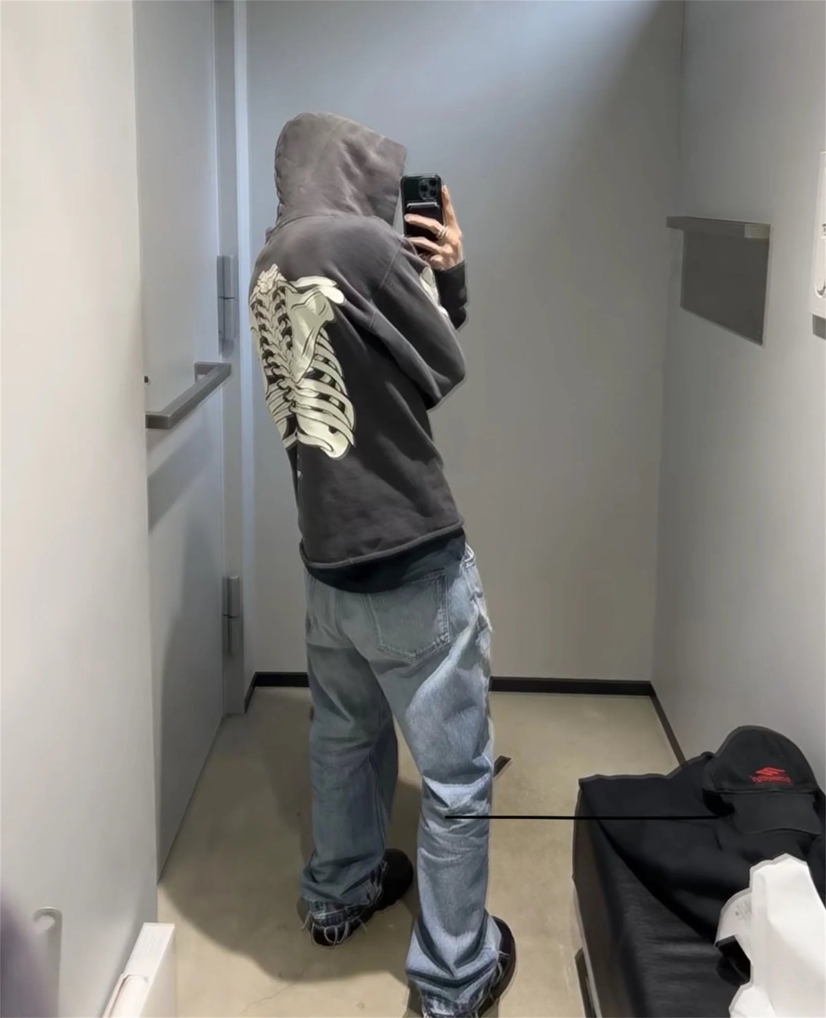2024 SM Skeleton Rib Cracked Printed Hoodie High Street Washed Outdated Couple Loose Hoodies Street King Limited