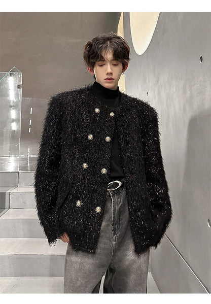 men double breasted french streetwear retro fashion loose casual tassels woolen short jacket man korean coat outerwear unique shorts style 1286