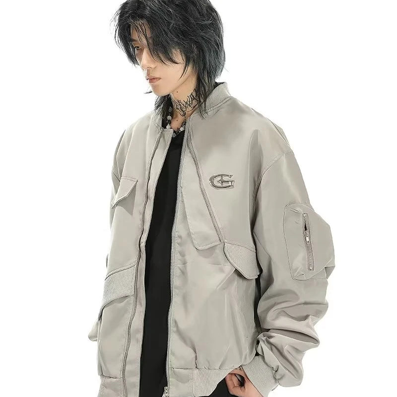 american street pilot jacket mens spring irregular trend loose tooling male coats zipper multiple pockets couple baseball jersey clean everyday pants