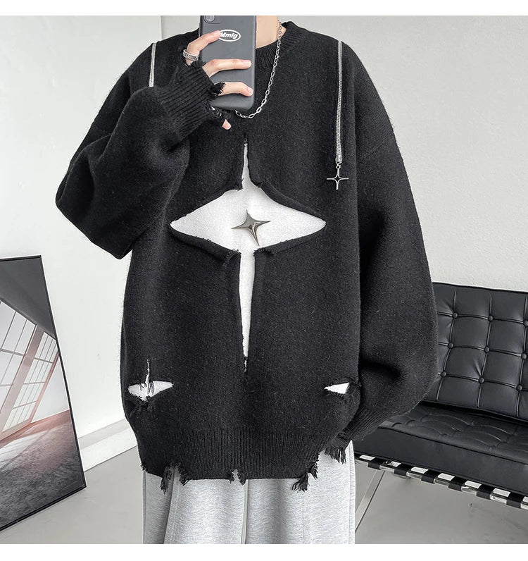 Gothic Men's Sweater Hip Hop Streetwear Long Sleeved Round Neck Tops Oversized Autumn New Knitwear Sweaters Jumpers Street King Limited
