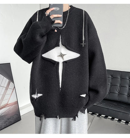 Gothic Men's Sweater Hip Hop Streetwear Long Sleeved Round Neck Tops Oversized Autumn New Knitwear Sweaters Jumpers Street King Limited