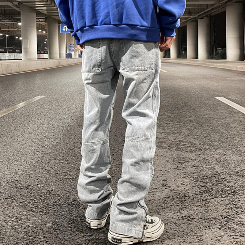 fashion denim straight pants hip hop jeans with zipper streetwear trousers new summer casual joggers men designer jeans for men unique joggers style 144