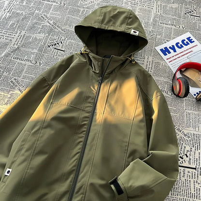 autumn spring casual mens outdoor jacket basic solid colour hooded windbreaker unisex coats waterproof male jackets relaxed fit trousers