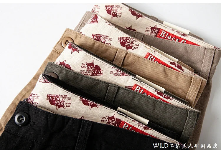 autumn winter heavyweight pure cotton thick american retro workwear khaki pants business casual mens basic solid color pants unique default style 1049