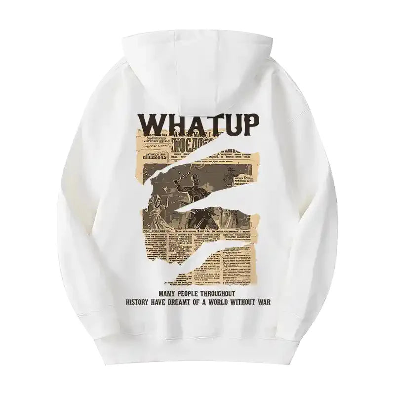 New Gothic Newspaper Graphic Print Hooded Sweatshirt For Men Fleece Hip Hop Fashion Pullover Hoodies Autumn Y2K Streetwear Hoody Street King Limited