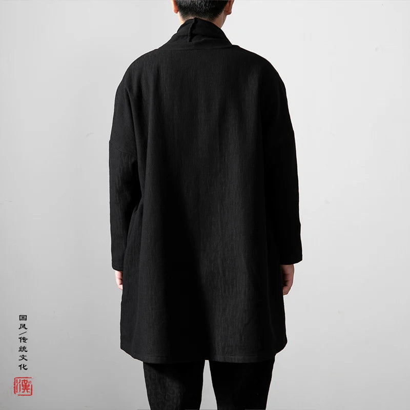 men autumn winter thick fleece liner loose casual punk gothic long cardigan trench coat streetwear kimono robe jacket outerwear clean everyday pants