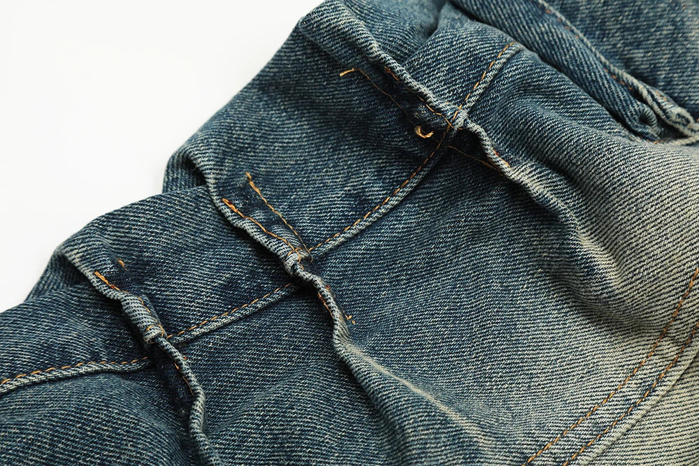 streetwear side pockets pleated washed blue jeans unisex straight baggy y2k denim pants ropa hombre casual cargo pants oversized unique cargo style 5212