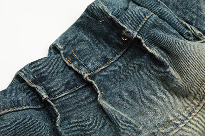 streetwear side pockets pleated washed blue jeans unisex straight baggy y2k denim pants ropa hombre casual cargo pants oversized unique cargo style 5212