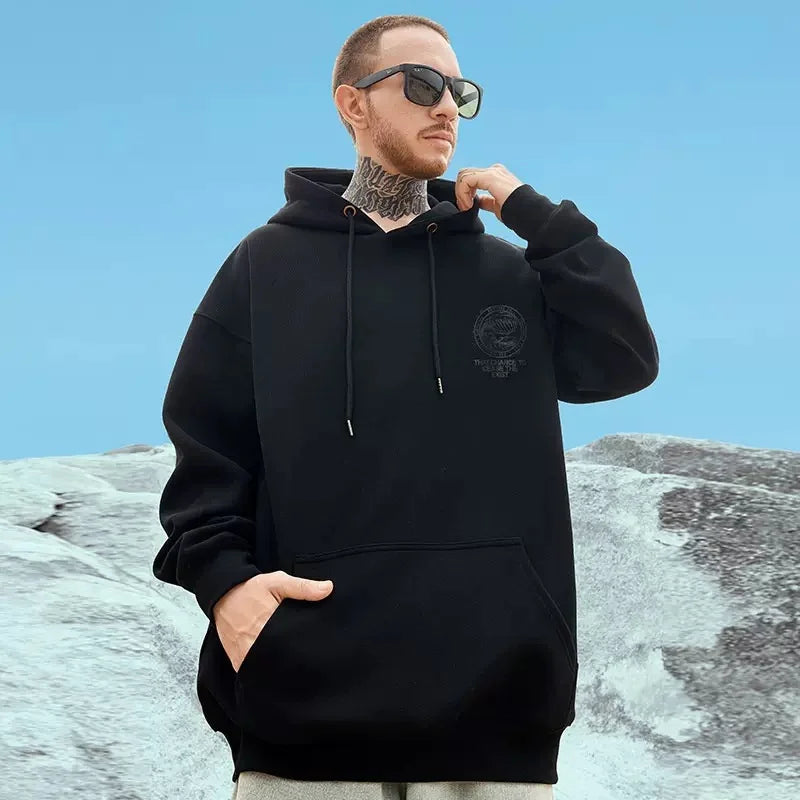 Wave Graphics Letter Print Loose Casual Fleece Hoodies For Men Autumn Retro High Street Oversized Hooded Sweatshirts Y2K Clothes Street King Limited