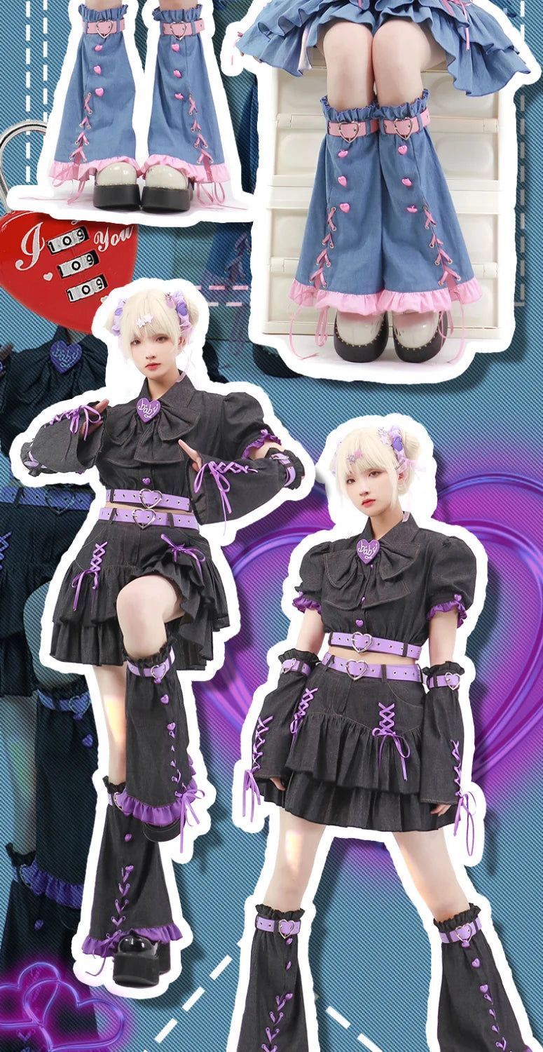 Y2K Set Sweetheart Spicy Girl dress skirt sets Women's 2023 Summer Bubble Sleeve Bowtie Campus Style 2 piece sets womens outfits Street King Limited