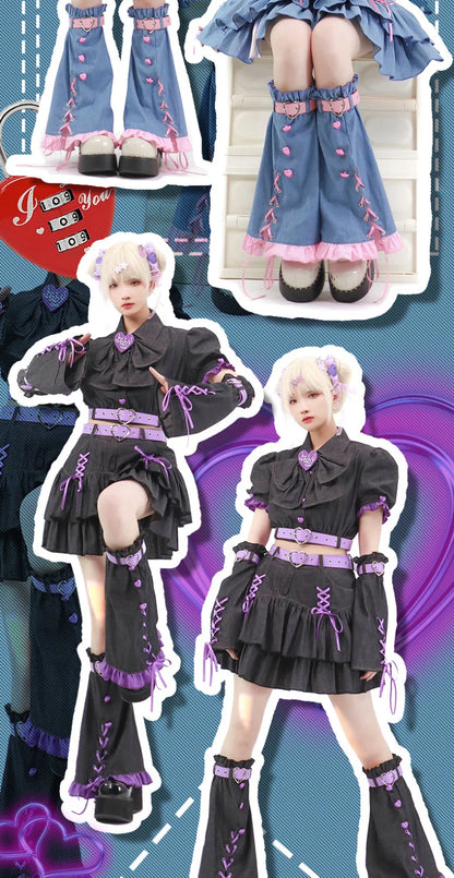 Y2K Set Sweetheart Spicy Girl dress skirt sets Women's 2023 Summer Bubble Sleeve Bowtie Campus Style 2 piece sets womens outfits Street King Limited