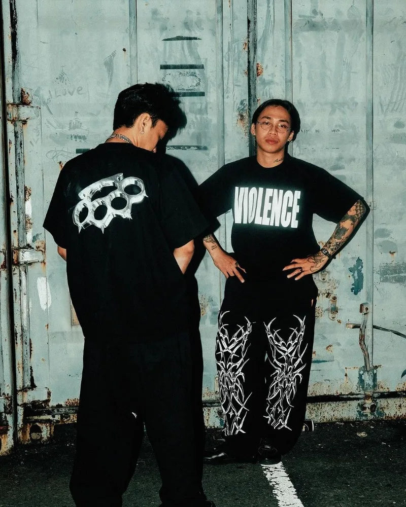 american high street trendy brand loose floor mopping trousers men y2k gothic punk dark style printed oversized trousers women unique default style 3599