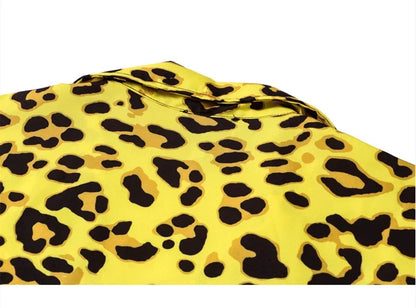 Dark Icon Yellow Leopard Hawaiian Shirt Men Vintage Street Polo Shirt Man Man Blouse Street King Limited