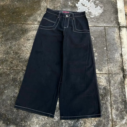 wexwear embroid baggy jeans harajuku hip hop graphic high waist wide trouser streetwear y2k jeans men women gothic black pants unique jeans style 1869