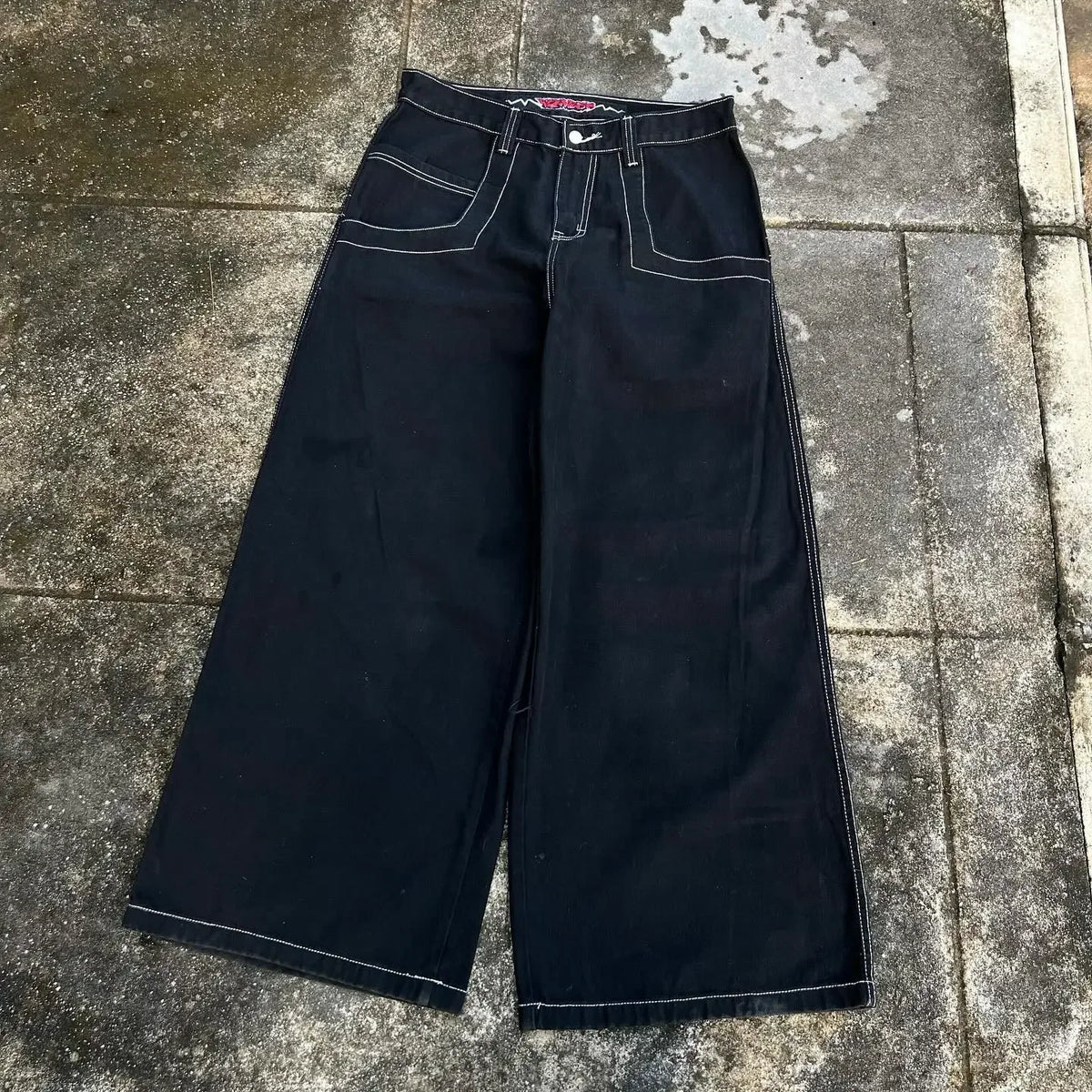 harajuku black pants hip hop retro men women gothic high waist wide trouser graphic embroidered baggy jeans streetwear y2k jeans unique jeans style 1801