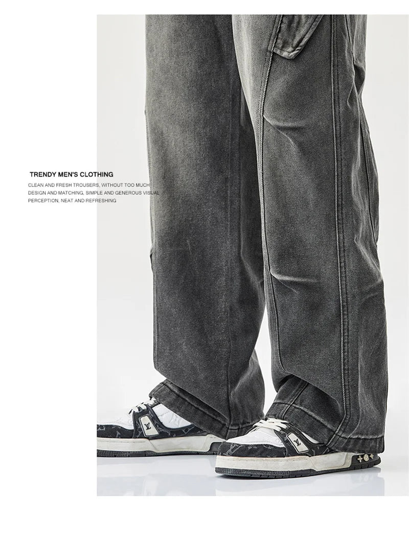 2025 new hip hop multi pockets straight jeans for men high street cargo denim pants spring y2k vintage distressed baggy jean unique cargo style 3371