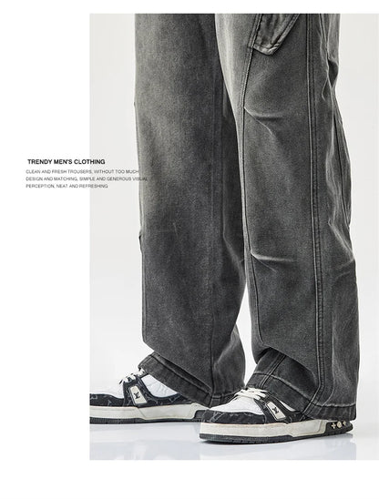 2025 new hip hop multi pockets straight jeans for men high street cargo denim pants spring y2k vintage distressed baggy jean unique cargo style 3371
